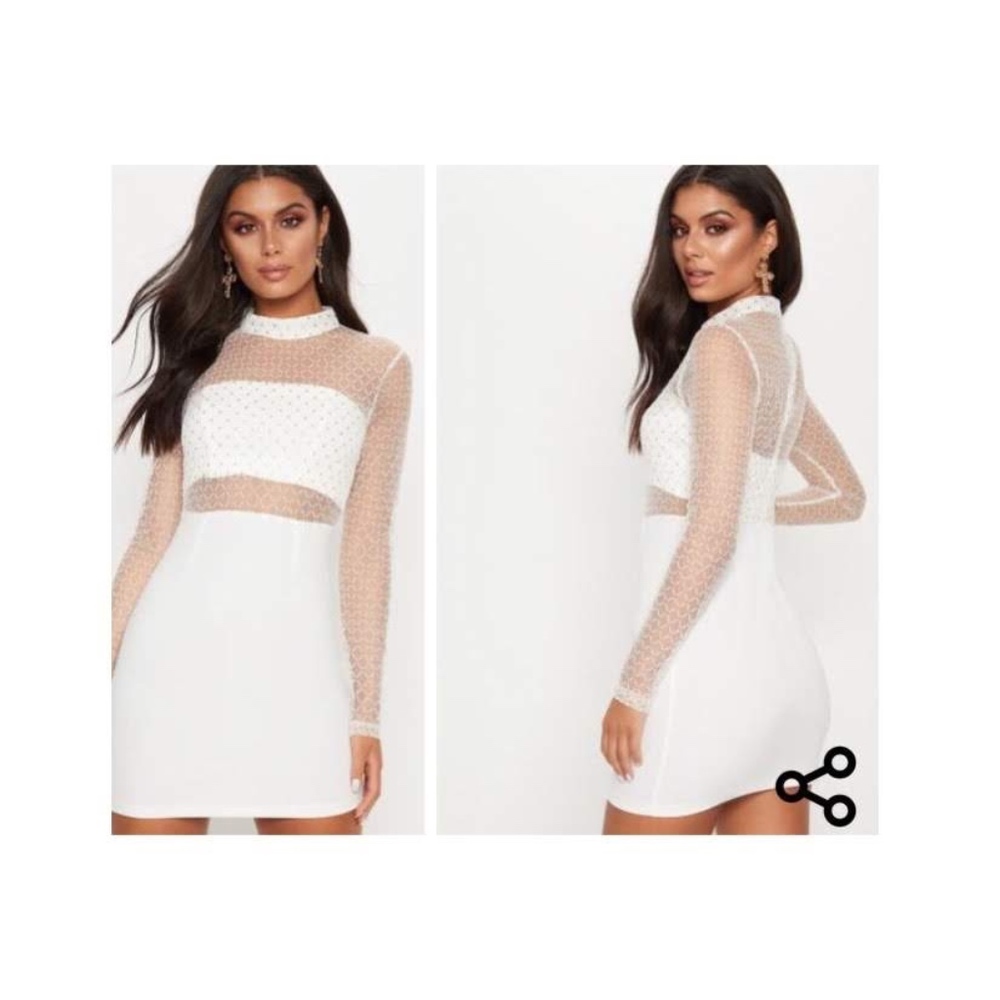 WHITE CRISS CROSS MESH TOP BODYCON DRESS